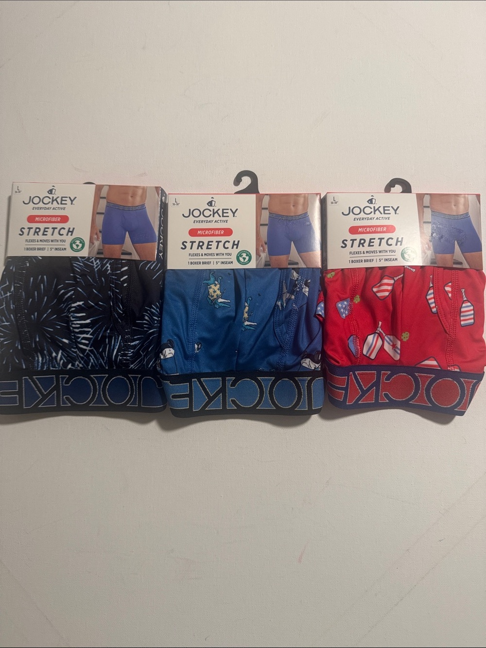 Jockey Boxer Briefs Mens Large 3 Pack Blue Red